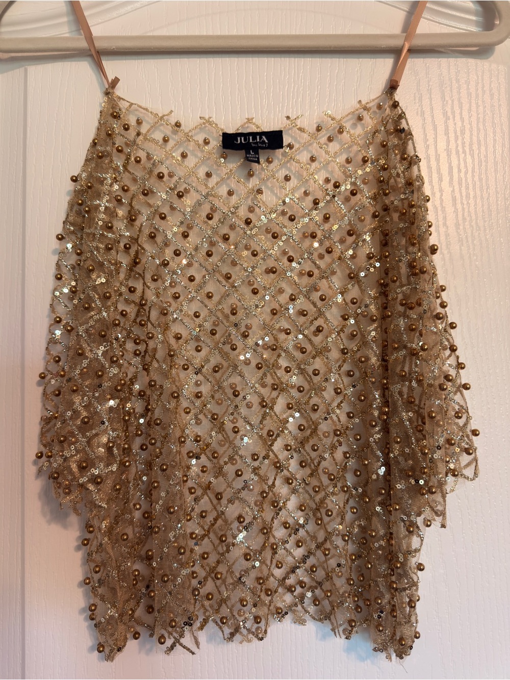 Julia Gold Beaded Mesh Camisole Overlay